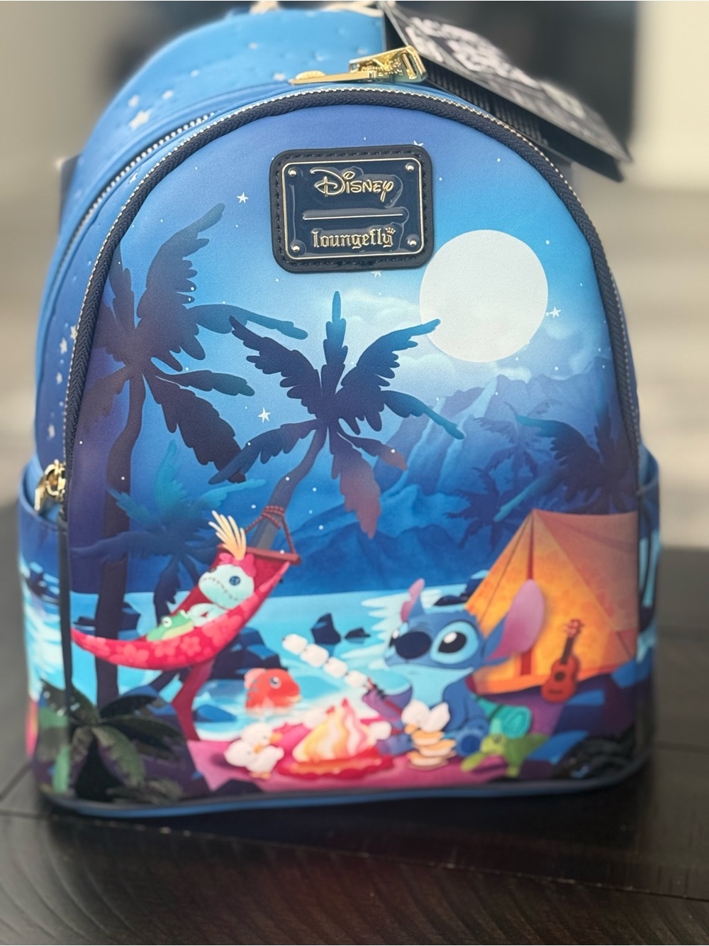 NWT Loungefly Blue Lilo & Stitch Nighttime Camping Mini Backpack